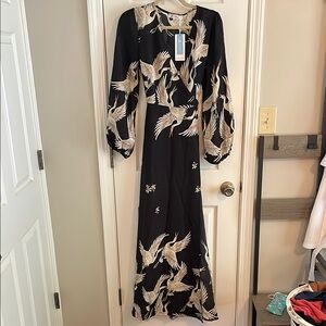 Cupshe Black and Cream Long Sleeve Summer Dress